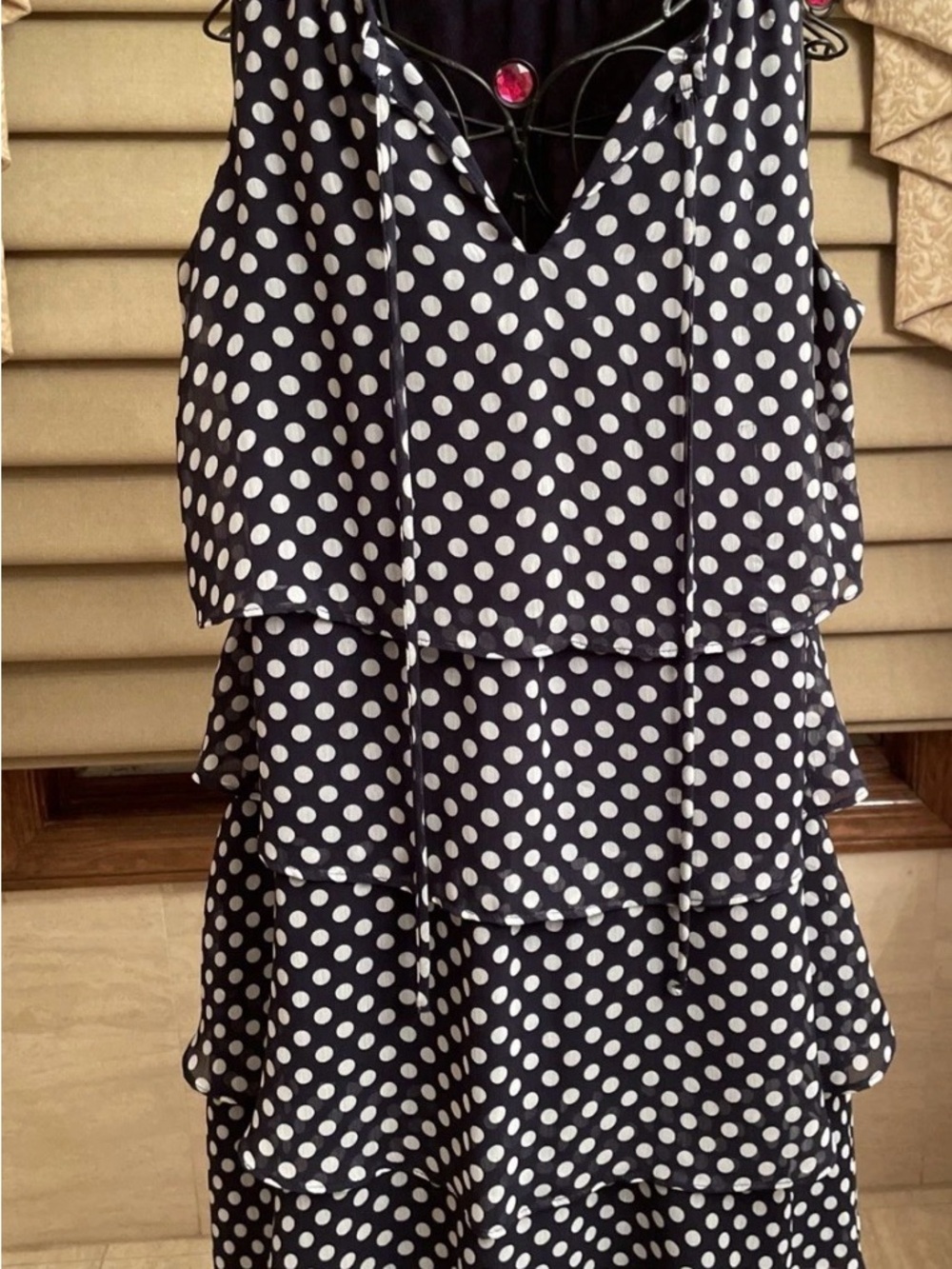 Roz & Ali Navy Blue Polka Dot Print  Sleeveless Tiered A-line Dress Size 12